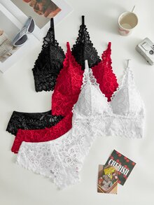 Lowkey Lull 女款蕾絲胸罩與蝴蝶結裝飾三角內褲內衣套裝 - 彩色 - 查看 1
