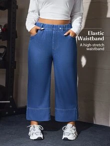 Flexra Cowgirl Outfit Plus Size Women Blue Stretch Straight Leg Cropped Jeans - Medium Wash - View 3