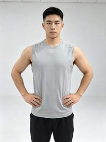 Men's Solid Color Casual Daily Wear Sports T-Shirt - Grey - View 4