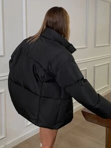 DAZY Women's Minimalist Casual Solid Color Padded Coat - Black - View 2
