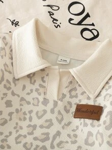 Baby Girls Leopard Polo Wide Leg Pants 2 Pcs Set,Beige Elastic Waistband.Suburban Outings, Shopping, Other Occasions, Spring /Autumn/Winter - Khaki - View 5