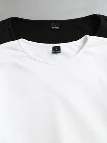 Flirla 2PCS Women Solid Round Neck Thermal Lined T-Shirts Everyday House White Black Casual Basic Office Winter - Multicolor - View 5