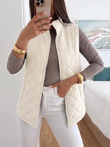 Easowa Zip Up Teddy Lined Vest Quilted Coat In Fall/Winter - Apricot - View 6
