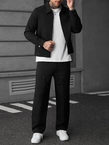 SLATEMANN Men's Rivet Design American Vintage Jacket Set - Black - View 5