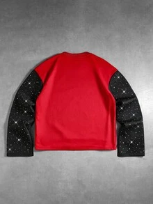 ROMWE MEN Men's Autumn/Winter Printed Patchwork Rhinestone T-Shirt - Red - View 2