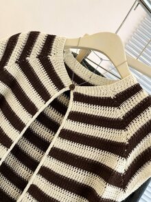 Franclia New Niche Design Striped Round Neck Versatile Slimming Women's Cardigan - Multicolor - View 3