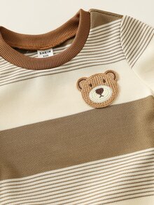 SHEIN 男女嬰兒適用，男嬰3件套秋冬抓絨加厚休閒可愛動物印花衛衣套裝多件式，嬰兒冬季套裝，聖誕節 - 彩色 - 查看 6