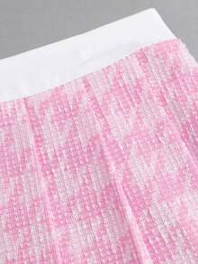 Sweetra American Style Commuter Girl Two Pieces Set, Stand Collar 2 In 1 Design Outerwear With Unique Pleated Slimming Textured Fabric Skirt, Early Autumn Bright Color Fashion Women's Two Pieces Set - Pink - View 4
