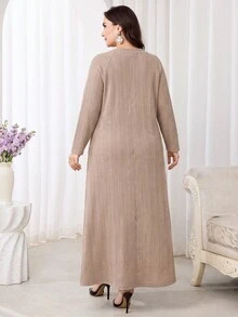Veilorie Plus Size Women Solid Color Casual Daily Long Sleeve Sweatshirt - Khaki - View 7
