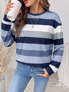 SHEIN LUNE 女款拼色休閒日常長袖運動衫 - 白色 - 查看 4