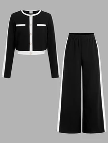 Firerie Kids Tween Girl Colorblock Long Sleeve T-Shirt And Pants Casual Daily Outfit Set - Black - View 11