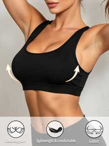 SHEIN Women's Solid Color Casual Daily Sports Bra - Black - View 6