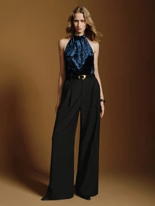 Anewsta Essential New Women's Elegant Navy Blue Velvet Draped Neck Blouse With Ruched Cowl Neck, Open Back And Cut-Out Shoulders, Niche Style Top, Suitable For Party, Festival, Music Festival, Daily, Date, Homecoming Dance, Club, Rave - Navy Blue - View 7