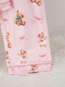 Tween Girls Single-Breasted Pattern Print Loungewear - Pink - View 6