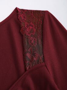 Sweetra Y2K Sexy Patchwork Versatile Commute Loose Long Sleeve T-Shirt Autumn - Burgundy - View 3