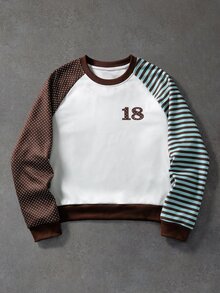 ROMWE MEN Men's Autumn/Winter Patchwork Embroidered Pullover Sweatshirt - Multicolor - View 4