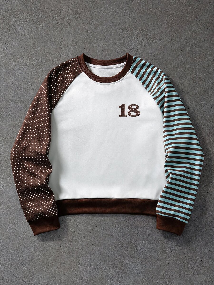 ROMWE MEN Men's Autumn/Winter Patchwork Embroidered Pullover Sweatshirt - Multicolor - View 1