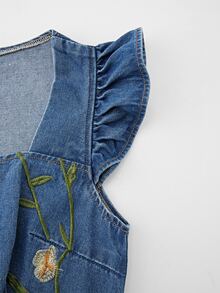 GlowEve Women's Floral Embroidered Pattern Casual Daily Summer Denim Jumpsuit - Blue - View 3