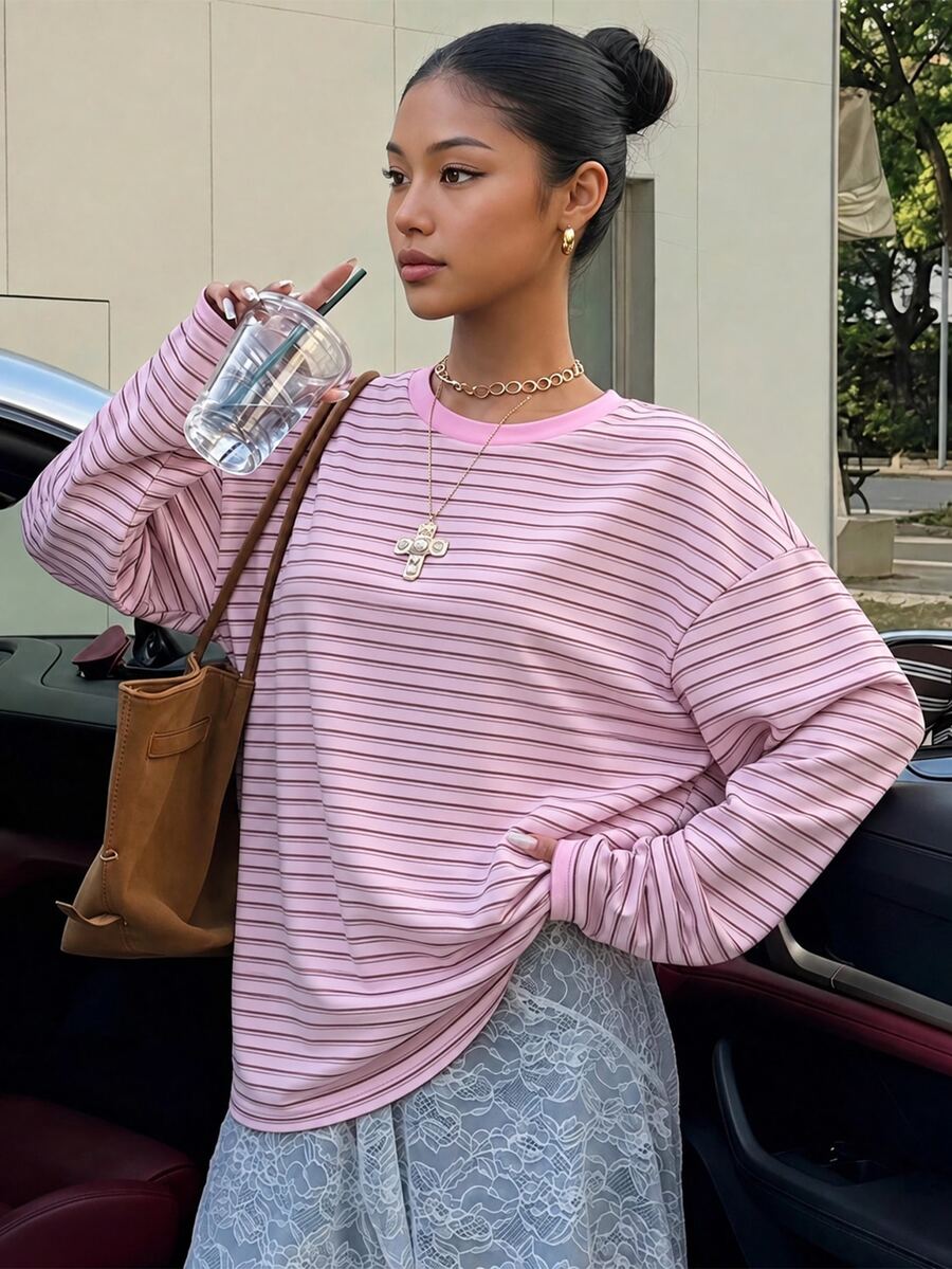Teen Girl Striped Casual Daily Long Sleeve T-Shirt - Multicolor - View 1