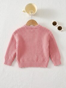 SHEIN Cute Pink Cartoon Bear Pattern Long Sleeve Autumn/Winter Sweater For Baby Girls - Dusty Pink - View 2