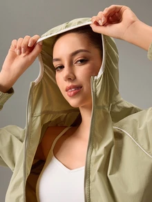 OutZeal Women Outdoor Jacket Hiking Camping Lightweight Vent Back Zip Up Hooded Jacket - Green - View 8
