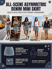 SHEIN MOD 女款休閒日常牛仔迷你裙，附口袋與鈕扣設計 - 藍色 - 查看 10