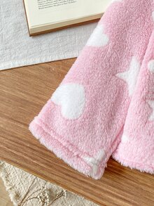 SHEIN Elladie kids 2件組女嬰夾克洋裝套裝，甜美可愛粉白蝴蝶結愛心印花，長袖圓領加厚款，生日派對秋冬節日禮物 - 粉色 - 查看 6