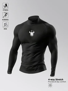 GymBeat Men's Long Sleeve High Neck Sports T-Shirt - Black - View 5