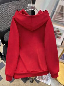 SHEIN 青少年男孩休閒寬鬆舒適百搭純色連帽衫，秋冬服飾 - 紅色 - 查看 2