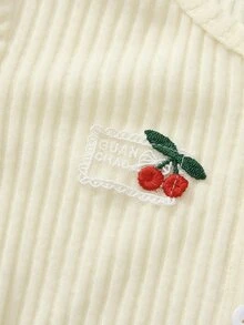 DAZY Girls Autumn Cherry 3D Decor Sweet Apricot Lace Knit Cardigan Long Sleeve Undershirt - Apricot - View 6