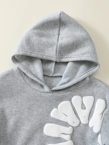 SHEIN 2件組兒童小男孩秋冬休閒連帽長袖套頭衛衣與彈性腰長褲套裝，灰色套頭衛衣套裝，男孩套裝，運動套裝，秋冬套裝 - 彩色 - 查看 4