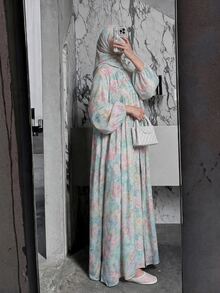 Yasmyna Women's Floral Print Button Loose Casual Elegant Maxi Dress - Green - View 3