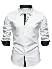 Manfinity Mode Men's Long-Sleeve Casual Shirt: Premium Embossed Design With Contrasting Accents. - White - View 3
