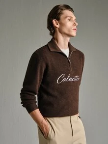 Calmiston 男士字母圖案休閒日常穿著長袖針織衫 - 彩色 - 查看 5