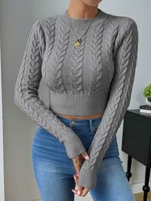 SHEIN Raffinéa 女款素色休閒百搭日常穿著長袖針織衫 - 深灰色 - 查看 7