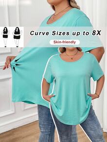 SHEIN CURVE+ 大碼T恤 - 薄荷綠 - 查看 1