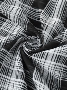 SHEIN CURVE+ 大尺碼長袖休閒條紋襯衫，秋季女裝 - 黑色 - 查看 4