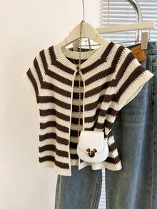 Franclia New Niche Design Striped Round Neck Versatile Slimming Women's Cardigan - Multicolor - View 5