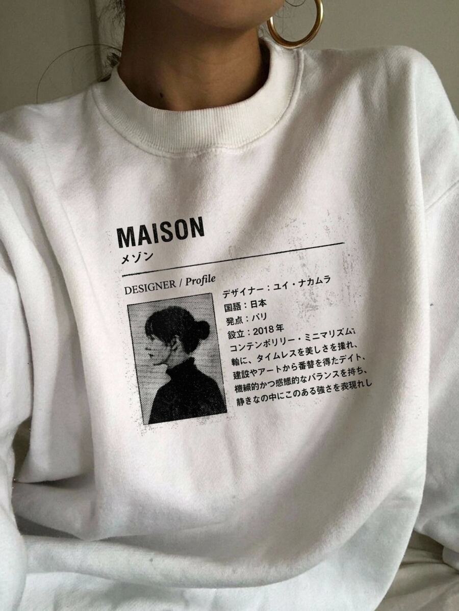 DAZY Women's White Crew Neck Character & Letter Print Loose Drop Shoulder Long Sleeve Casual Versatile Pullover Sweatshirt - White - View 1