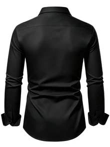 Manfinity Homme Men's Black Long-Sleeve Plus Size Business Casual Shirt Premium Embossed Design. - Black - View 2