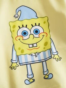 SpongeBob SquarePants | SHEIN Baby Boy Cartoon Print Long Sleeve Top And Pants Casual Daily Home Sleepwear Set - Yellow - View 4