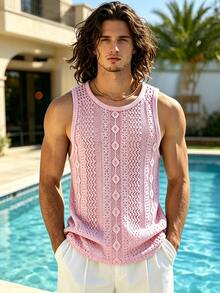 TONEVAULT Men's Solid Color Casual Versatile Daily Wear Top - Pink - View 5