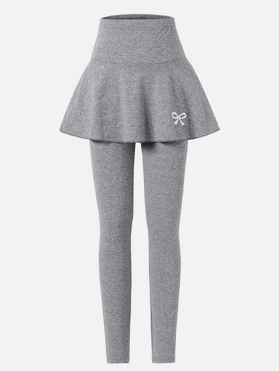 SHEIN 少女酷感休閒可愛校服風百搭優雅 2 合 1 裙褲,適合春秋冬季穿著,完美適用於學校、假期與外出,灰色 - 灰色 - 查看 1