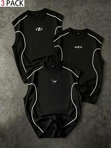 Sport MetroGents Herrs minimalistisk slim fit sportlinne med randigt mönster - Svart - Visa 1