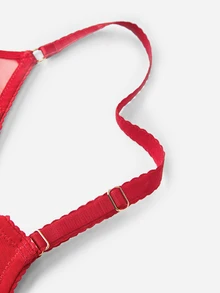LUVLETTE Soft Woman Lingerie Sheer Full Coverage Underwire Sexy Unlined Minimizer Sequined Glam Floral  Lace Elegance & Mesh  Intimates Christmas Red Bra - Red - View 10
