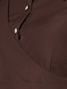 Al Najma Women's Shirt Collar Long Sleeve Ruched Waist Layered Versatile Spring Autumn Solid Color Plus Size Arabian Dress - Coffee Brown - View 7