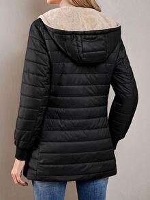 Aveloria Modichic Women's Solid Color Long Sleeve Zipper Hooded Fleece Casual Padded Padded Coat For Winter Clothes  - Black - View 2