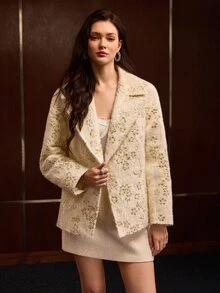 MOTF PREMIUM JAKET PENDEK RAJUT JACQUARD MUSIM GUGUR/DINGIN WANITA - Aprikot - View 5