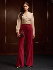 MOTF PREMIUM WOMEN SOLID COLOR CASUAL VERSATILE DAILY WEAR LONG PANTS - Red - View 6