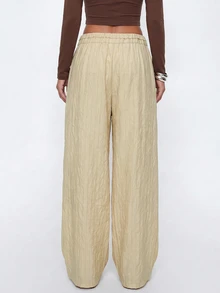 Avantive Women's High Waist Vertical Striped Wide Leg Long Pants - Apricot - View 2